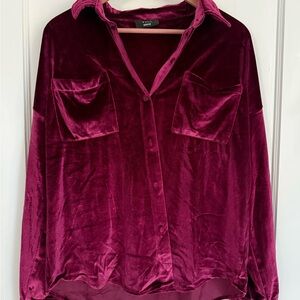 Vici Velvet Button-Down Shirt - Wine